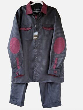 Stacy Adams Mens Black Polyester Matching Walking Set 2pc Leisure Suit Sz 2XL/42